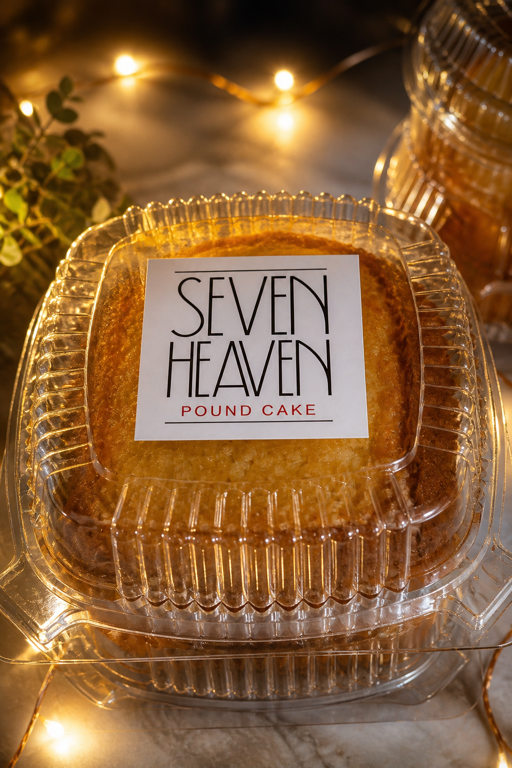 Whole chocolate pound cake in a Seven Heaven package