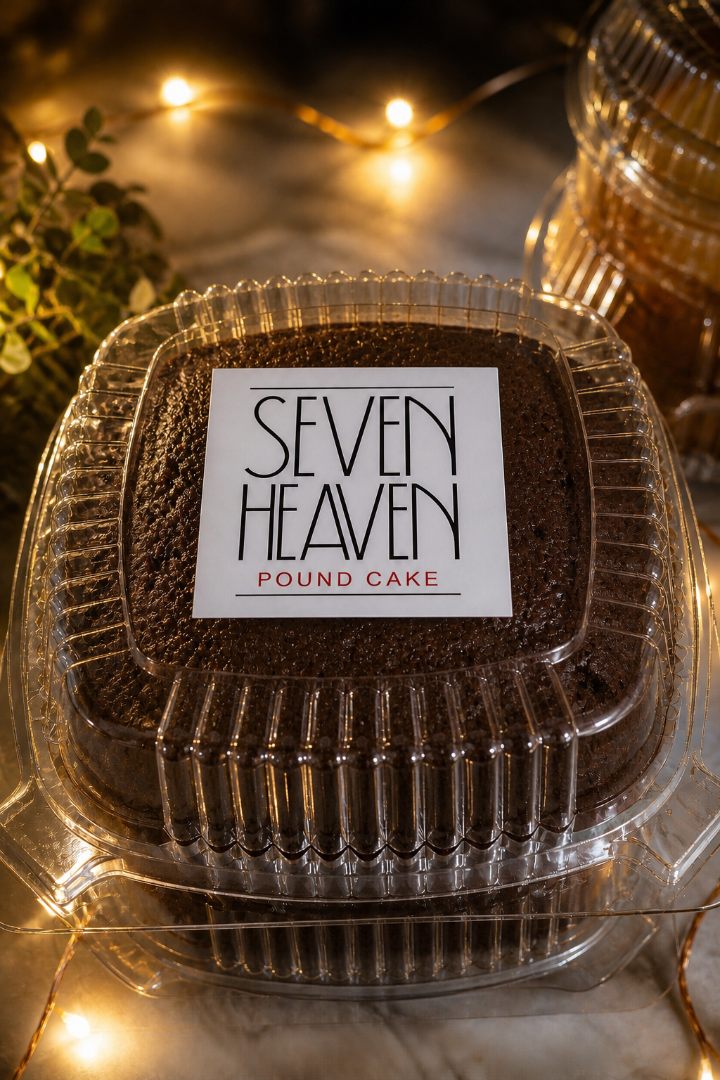 Chocolate pound cake in a Seven Heaven package